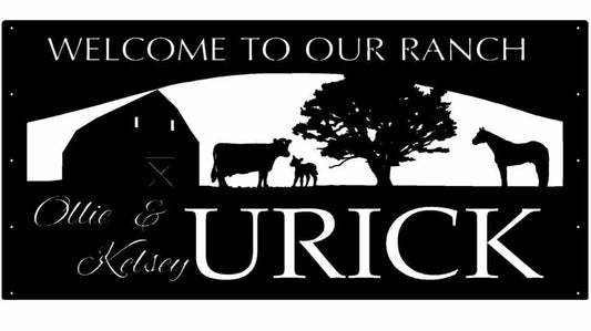 Huge Metal Ranch Sign With Barn Horse Cow Calf, Metal Wall Art, Metal House Sign Laser Cut Metal Signs Custom Gift Ideas - 8 inches - metal sign