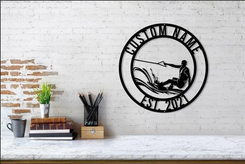 Wakeboarding Signs Wakeboarding Antler Decor Wakeboarding Metal Sign Housewarming Outdoor Metal Water Ski Sign