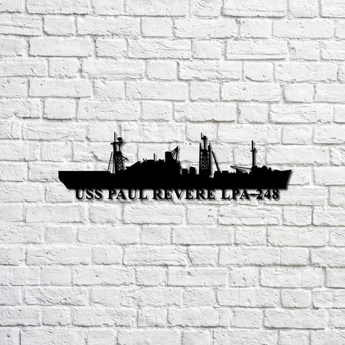 Uss Paul Revere Lpa248 Navy Ship Metal Sign, Memory Wall Metal Sign Gift For Navy Veteran, Navy Ships Silhouette Metal Sign Laser Cut Metal Signs Custom Gift Ideas