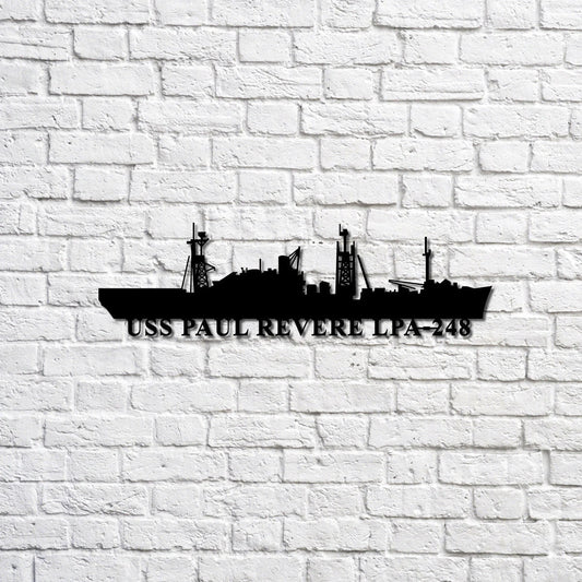 Uss Paul Revere Lpa248 Navy Ship Metal Sign, Memory Wall Metal Sign Gift For Navy Veteran, Navy Ships Silhouette Metal Sign Laser Cut Metal Signs Custom Gift Ideas