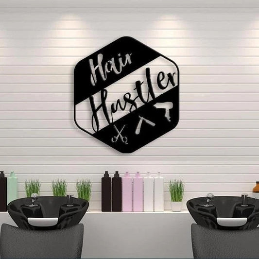 Hair Salon Hair Hustle Cut Metal Sign - 8 inches - metal sign