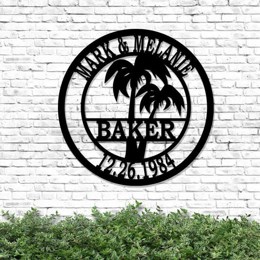 Custom Palm Trees Metal Sign Sign For Ocean Lovers Front Door Two Palm Tree Beach House Housewarming Gift Coastal Wall Art - 8 inches - metal sign