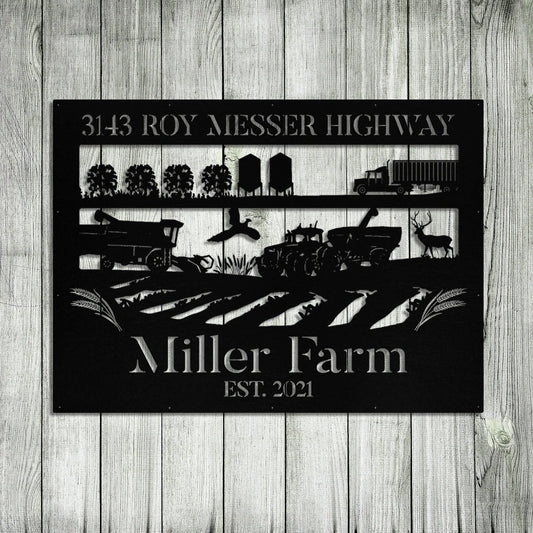 Personalized Metal Farm Sign Wheat Tractor Truck Deer Monogram, Metal Laser Cut Metal Signs Custom Gift Ideas - 8 inches - metal sign