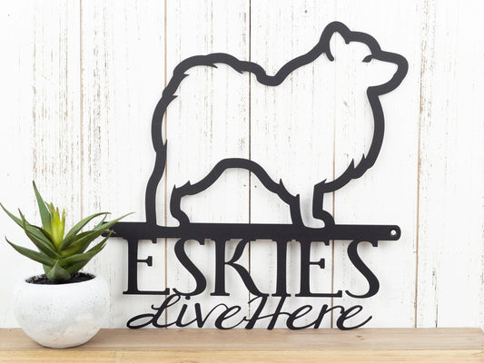 Eskies Live Here Metal Sign Black American Eskimos Eskie Dog Sign Outdoor Sign - 8 inches - metal sign