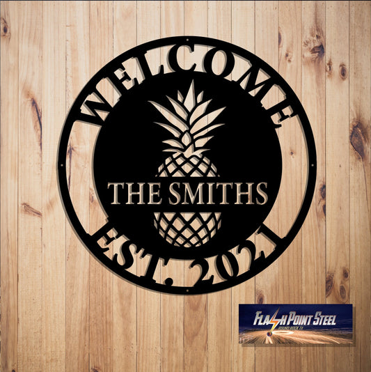 Pineapple Sign, Welcome Sign, Entrance Sign, Wall Decor, Plasma Cut Steel Sign, Custom Sign, Family Sign - metal sign