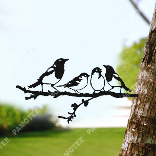 Four Birds On Branch Tree Metal Art, House Warming Garden Decoration, Metal Laser Cut Metal Signs Custom Gift Ideas - 8 inches - metal sign
