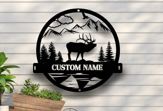 Deer Sign, Deer Antler Decor, Deer Hunter Gift, Deer Camp Sign, Christmas Gift For Him, Deer Name Metal - metal sign