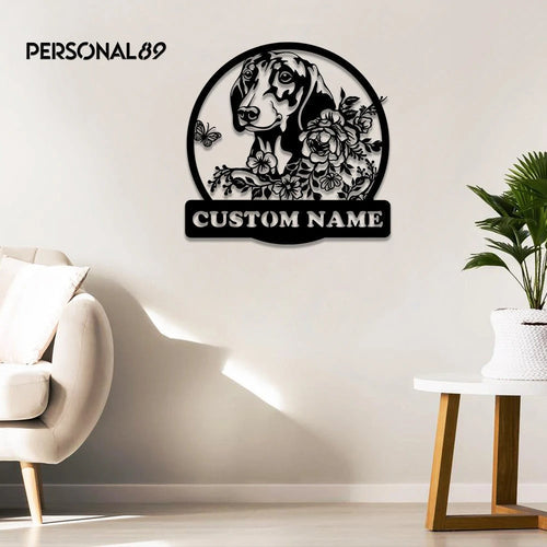 Custom Name Floral Dachshund Metal House Sign