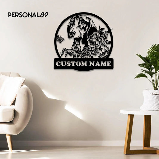 Custom Name Floral Dachshund Metal House Sign - 8 inches - metal sign