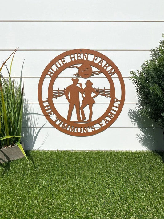 Cowboy Cowgirl Ranch Sign Cut Metal Sign Metal House Sign - 8 inches - metal sign