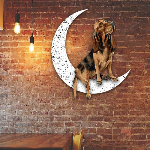 Dog Metal Sign Bloodhound Sit On The Moon Dog Wall Sign Gift for Dog Lover