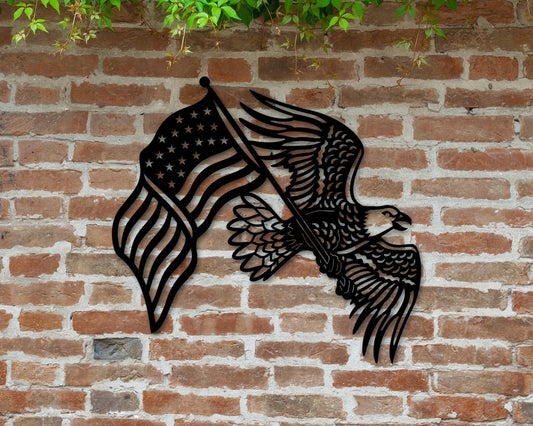 Christmas Gift Metal Eagle American Flag Sign Eagle Sign American Flag Sign Metal Flag Patriotic Decor Eagle Bird Sign Veterans - 8 inches - metal sign