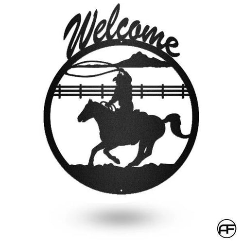 Welcome Horse Cowboy, Personalized Horse Metal Sign, Horseshoe Art, Western Decor, Initial Metal Sign, Housewarming Gift, Metal Wall Art, Metal Laser Cut Metal Signs Custom Gift Ideas