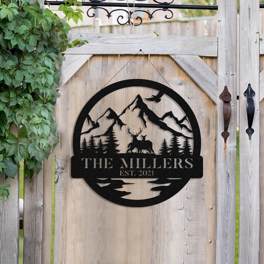 Personalized Family Name Deer Doe Hunting Hunter Metal Sign, Custom Outdoor Cabin, Lodge, Camp, Wall - metal sign