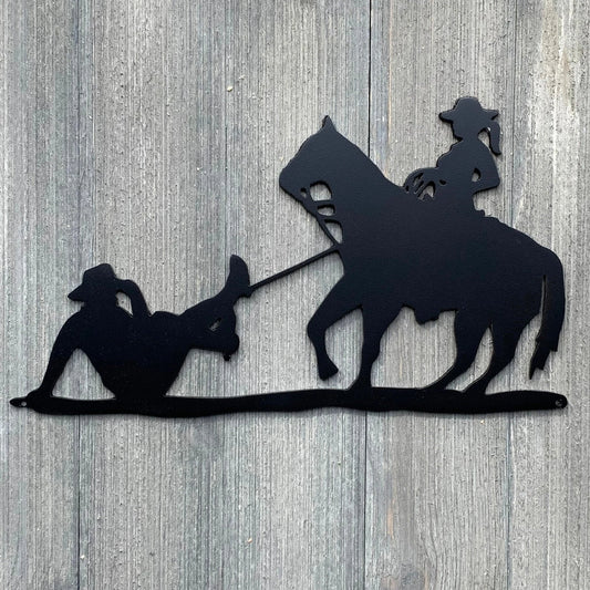 Roped Cowboy Metal Sign Cutout Cut Metal Sign Wall Metal Art - 8 inches - metal sign