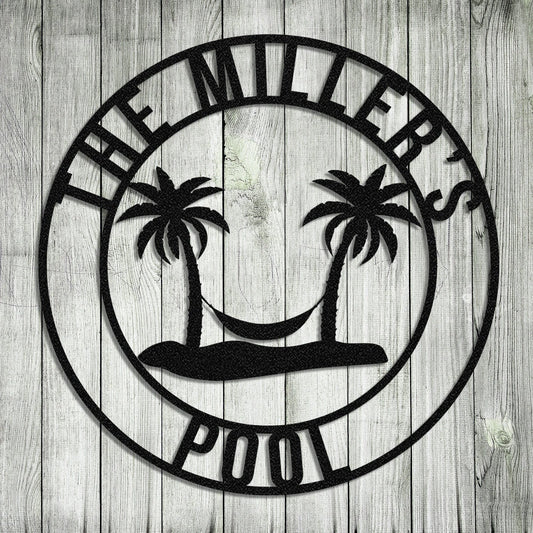 Personalized Family Name Pool Bar Metal Sign Monogram, Custom Outdoor House, Metal Laser Cut Metal Signs Custom Gift Ideas - 8 inches - metal sign