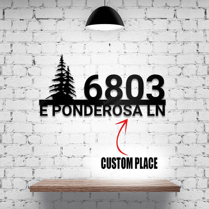 Custom Metal Home House Address Sign With Tree For Rock Or Wall
