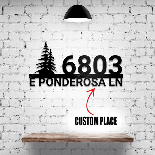 Custom Metal Home House Address Sign With Tree For Rock Or Wall