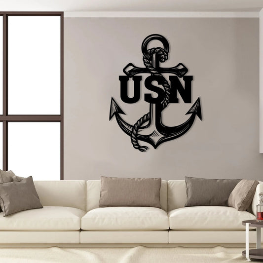 USN US Navy Anchor Veteran Metal Wall Decoration, Metal Laser Cut Metal Signs Custom Gift Ideas - 8 inches - metal sign