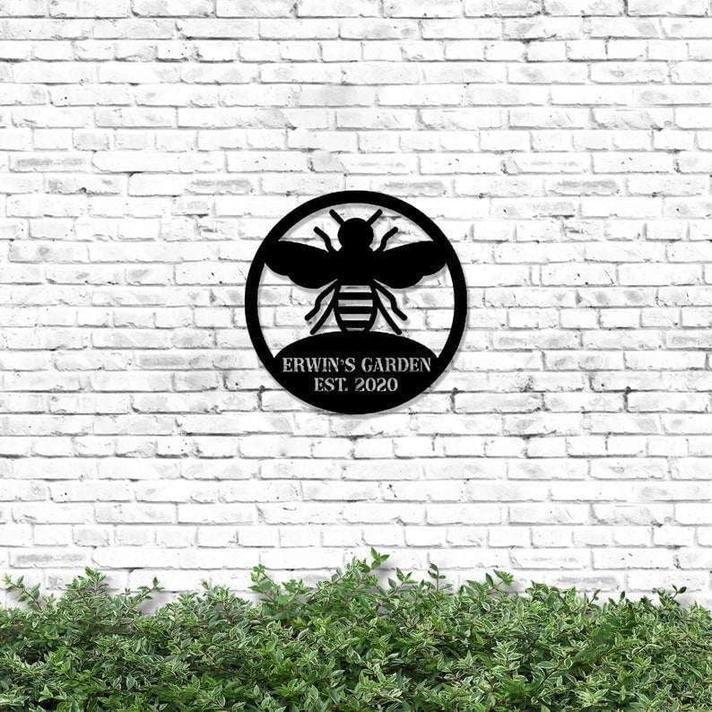 Bee Garden Laser Cut Metal Sign Bee Keepers Personalized Metal Bee Sign Bee Monogram Wall Hanging Gardening Decor