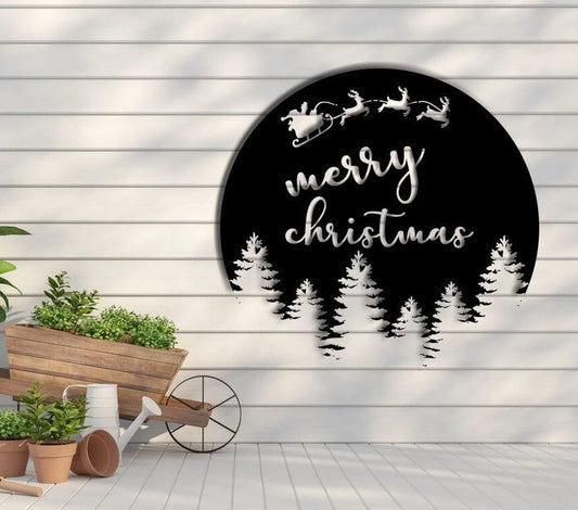 Santa Sleigh And Reindeer Metal Wall Sign Santa And Reindeer Wall Sign Sleigh Metal Art Wall Hangings Metal Sign Christmas Gift Signs - 8 inches - metal sign