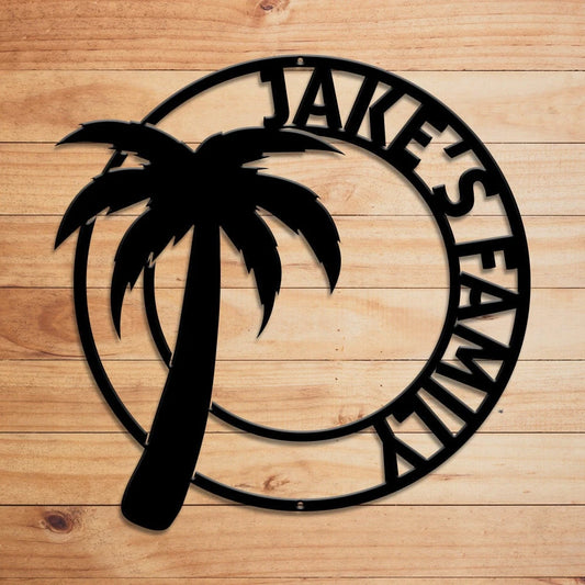 Personalized Palm Tree Metal Sign Tropical Decor Beach House Signs Door Hanger Metal Wall Art Beach Decor - metal sign