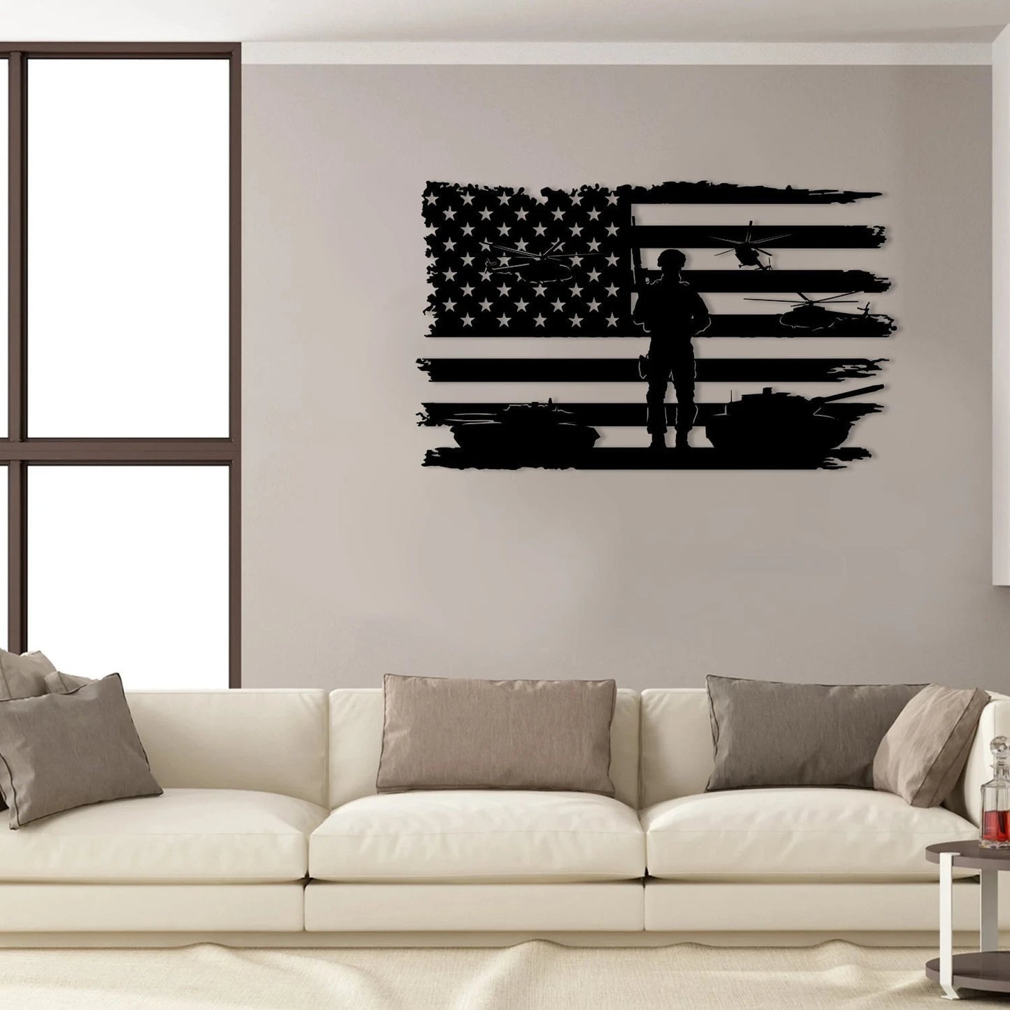 Soldier Tank Helicopter American Flag Veteran Metal Art, Patriot Day Gift, Metal Laser Cut Metal Signs Custom Gift Ideas