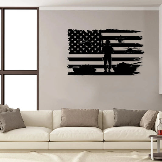 Soldier Tank Helicopter American Flag Veteran Metal Art, Patriot Day Gift, Metal Laser Cut Metal Signs Custom Gift Ideas - 8 inches - metal sign