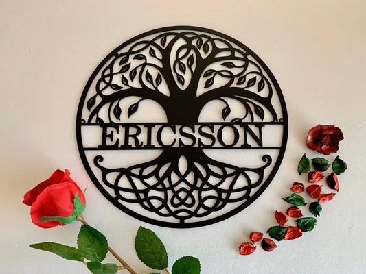 Custom Family Last Name Metal Sign Personalized Tree Of Life Round Sign Metal Wall Art Front Door - metal sign