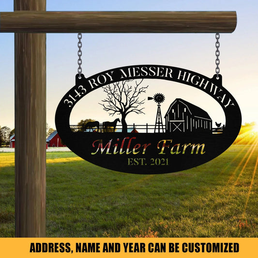 Metal Farm Sign Horse Chicken Monogram, Custom Outdoor Farmhouse, Metal Laser Cut Metal Signs Custom Gift Ideas - 8 inches - metal sign