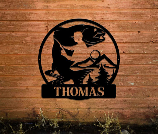 Fish Metal Name Sign, Bass Fishing Metal Monogram, Fishing Gifts For Men, Metal Fish Sign, Custom Fishing - metal sign