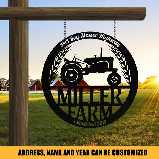 Metal Farm Sign Barn Tractor Monogram, Custom Farmhouse, Entry Road, Front Gate, Metal Laser Cut Metal Signs Custom Gift Ideas - 8 inches - metal sign