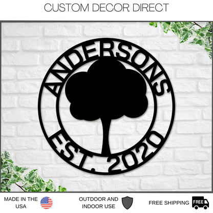 Christmas Gift, Personalized Sign, Oak Tree Sign, Family Name Sign, Steel Sign, Wreath, Home Decor, Family Tree Sign, Welcome Sign, Oak Tree Laser Cut Metal Signs Custom Gift Ideas