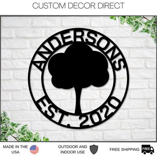 Christmas Gift, Personalized Sign, Oak Tree Sign, Family Name Sign, Steel Sign, Wreath, Home Decor - metal sign