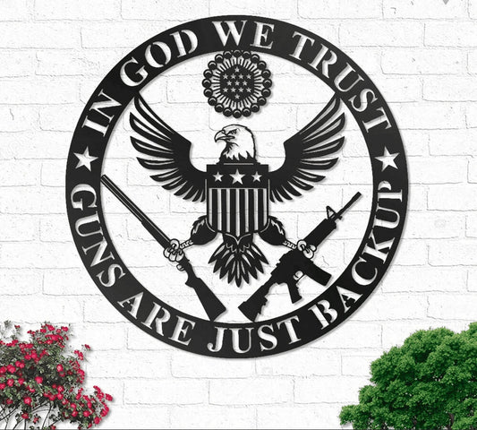 Eagle In God We Trust American Flag Metal House Sign - 8 inches - metal sign