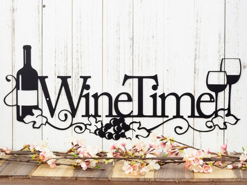 Wine Time Metal Sign Wine Decor Kitchen Decor Dining Decor Wine Lover Metal Wall Decor Wall Hanging Sign