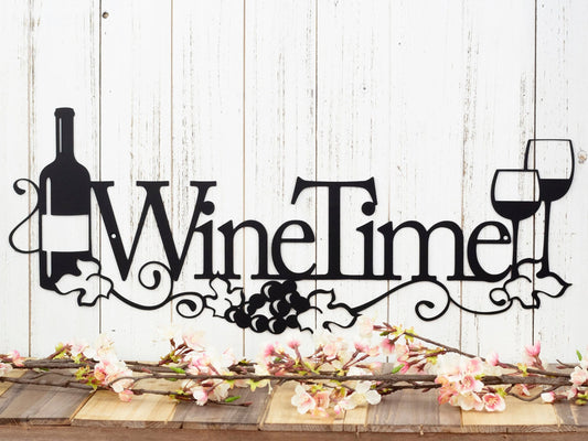 Wine Time Metal Sign Wine Decor Kitchen Decor Dining Decor Wine Lover Metal Wall Decor Wall Hanging Sign