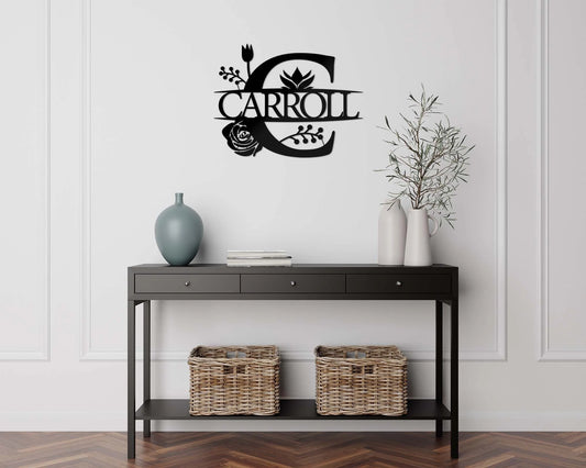 Floral Personalized Monogram Cut Metal Sign Laser Cut Metal Signs Custom Gift Ideas - 8 inches - metal sign
