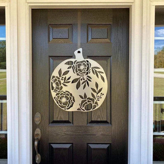 Floral Pumpkin Fall Decor Metal Sign Cut Metal Sign Metal House Sign - 8 inches - metal sign