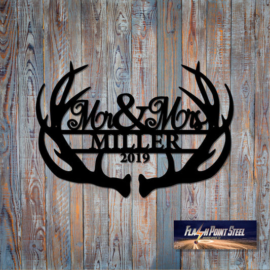 Custom Metal Sign, Antlers, Steel Art, Antler Monogram, Antler Sign, Family Name Sign, Wreath, Ranch - metal sign