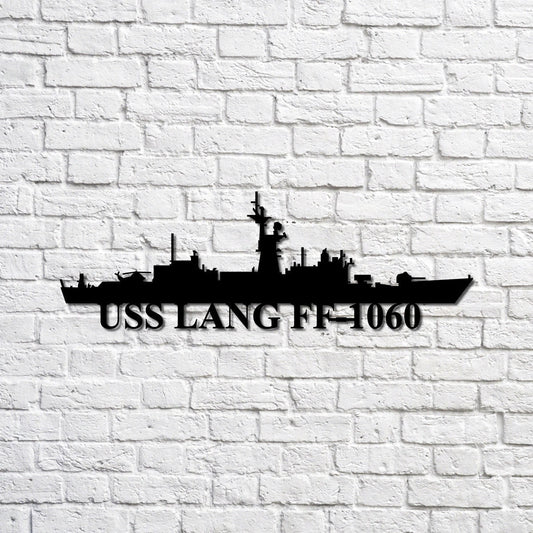 Uss Lang Ff1060 Navy Ship Metal Sign, Memory Wall Metal Sign Gift For Navy Veteran, Navy Ships Silhouette - metal sign