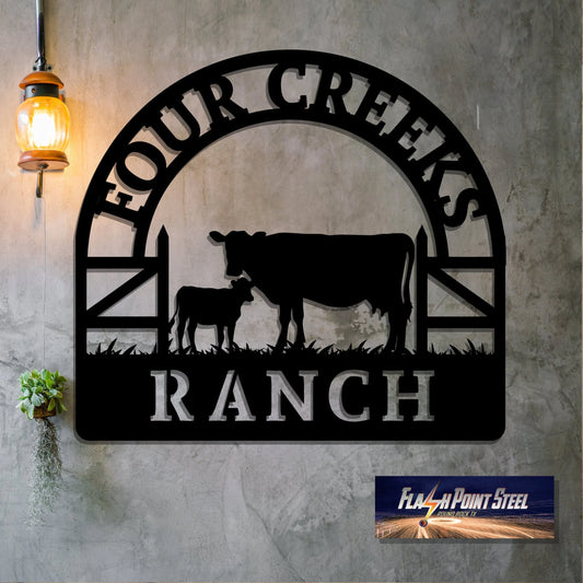 Ranch Entrance Gates, Cattle Metal Sign, Custom Cow Calf, Farmer, Personalized, Established, Plasma Cut - metal sign