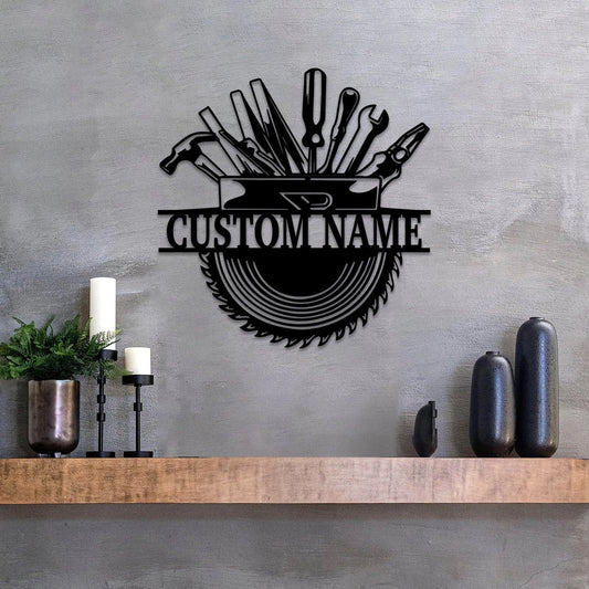 Personalized Carpenter Monogram Metal Sign, Papas Work Shop Metal Sign, Contractor Sign, Man Cave Art - metal sign