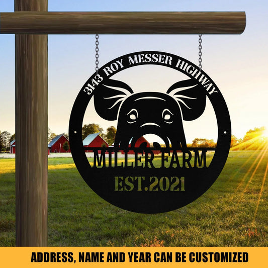 Personalized Metal Farm Sign Pig Monogram, Metal Laser Cut Metal Signs Custom Gift Ideas - 8 inches - metal sign