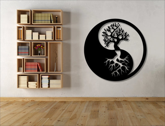 Metal Yin Yang Art Taoism Tree Of Life Yin Yang Large Steel Weatherproof Circle - 8 inches - metal sign