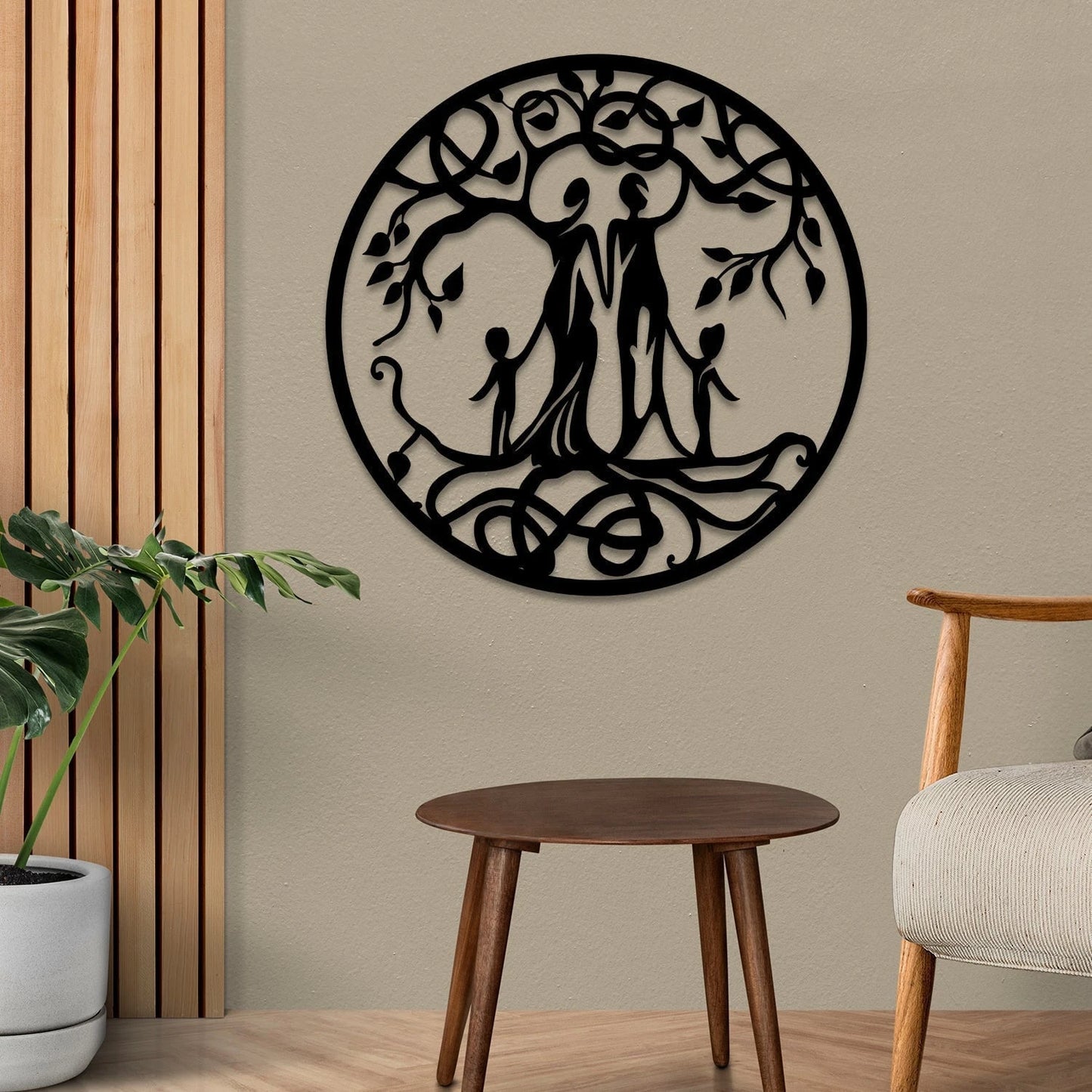 Mother, Father And Two Kids Tree Of Life Metal Art, Steel Wall Decor Laser Cut Metal Signs Custom Gift Ideas
