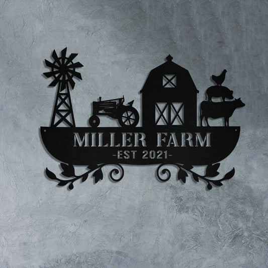 Personalized Metal Farm Sign Barn Cow Cattle Pig Rooster Chicken Monogram, Metal Laser Cut Metal Signs Custom Gift Ideas - 8 inches - metal sign