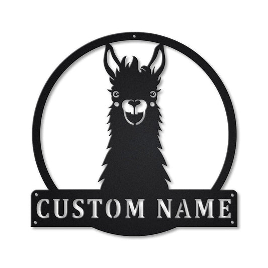 Personalized Llama Animal Monogram Metal Sign Art , Custom Llama Metal Sign, Llama Animal Lover Sign - metal sign