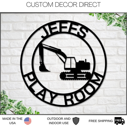 Construction Themed Nursery Sign, Excavator Name Sign, Metal Circle Name Sign, Custom Baby Sign, Kids - metal sign