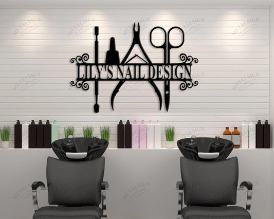 Nail Salon Personalized Shop Name Metal Wall Art, Cut Metal Sign, Metal Wall Art, Metal House Sign Laser - metal sign